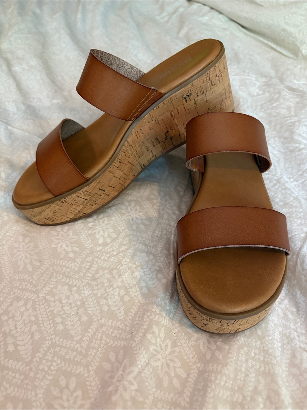 MICHAEL Michael Kors Cognac Double-Strap Cork Wedge Slides